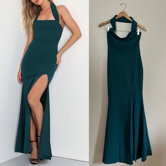 Elegant Behavior Emerald Green Halter Mermaid Maxi Dress! - Picture 1 of 7